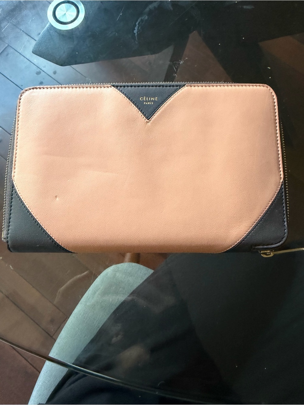 Authentic Celine Paris Bicolor Leather Large Wallet Phoebe Philo Era With Cards